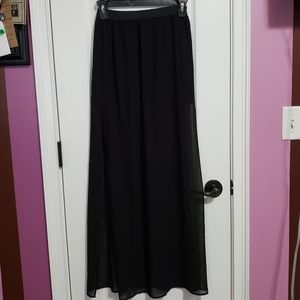 H&M black maxi skirt with slits and short slip